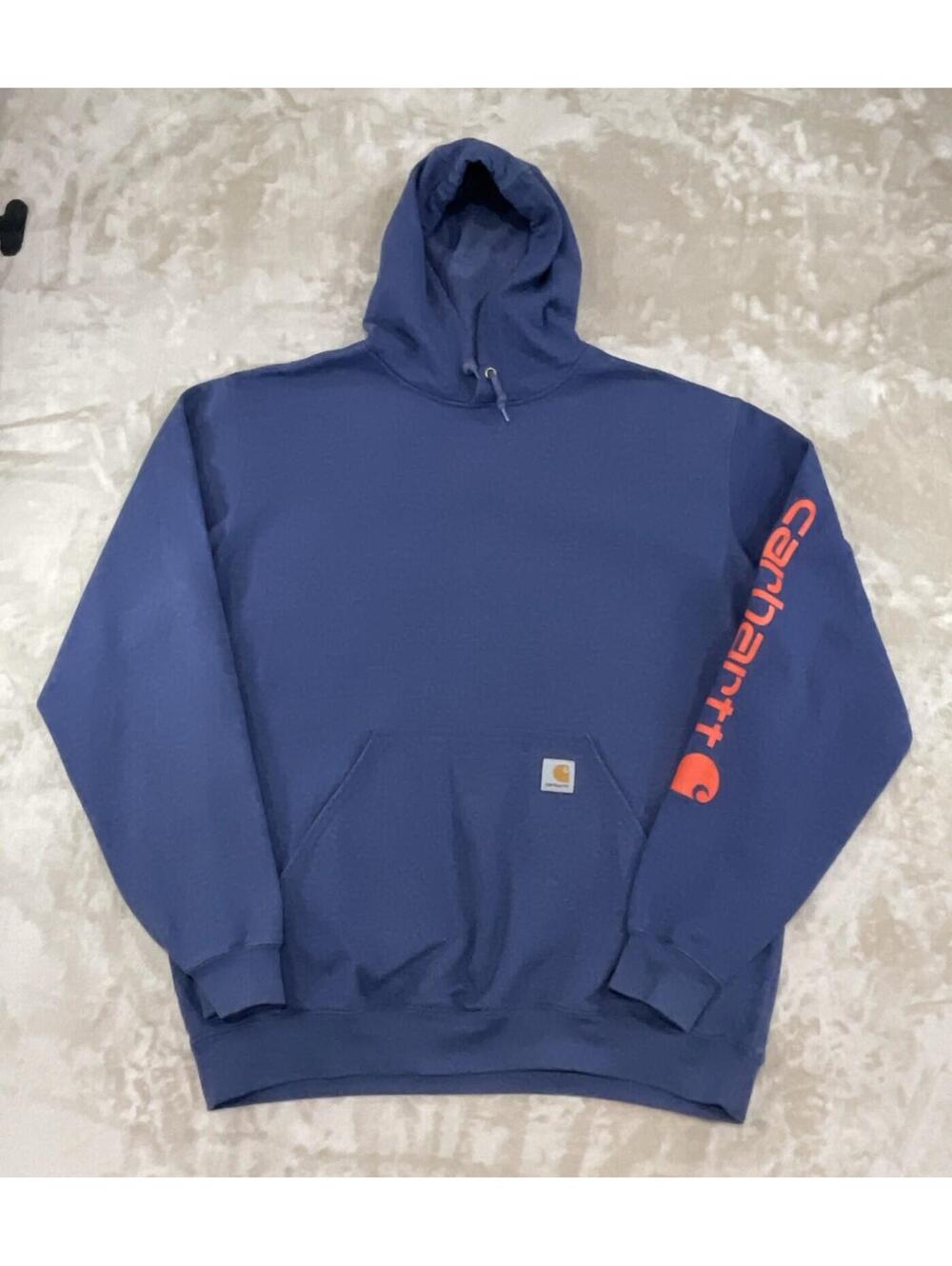 Carhartt Pullover Hoodie Sea Blue Sleeve Spellout Original Fit Size Large Tall